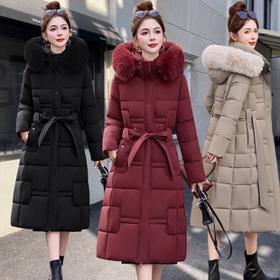 冬季显瘦长款过膝棉服女加厚毛领女士棉衣外套中年妈妈保暖棉袄冬