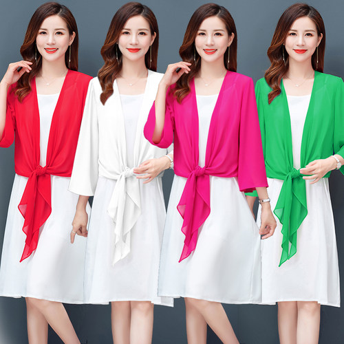 雪纺短款百搭小披肩打结