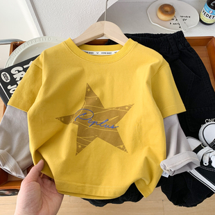 男孩帅气 打底衫 男童春秋假两件t恤2026新款 儿童纯棉柔软透气长袖