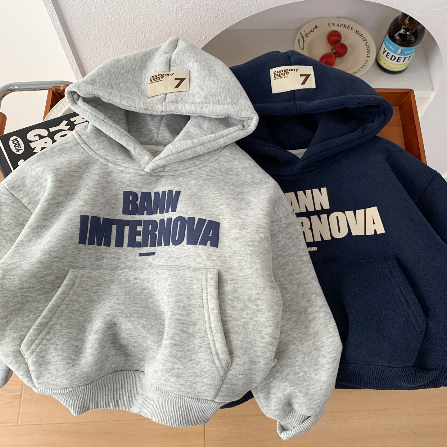 男童秋冬装一体加绒加厚连帽卫衣