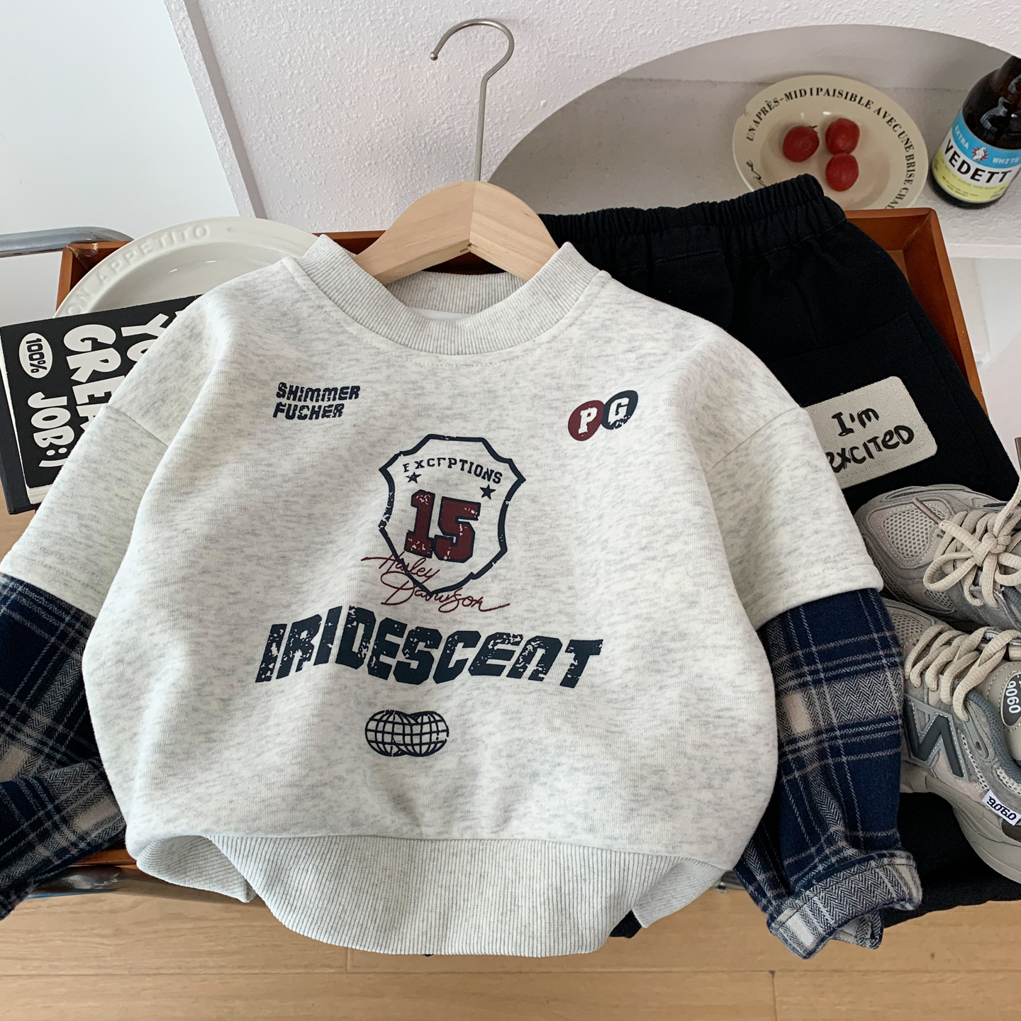 男童冬装一体加绒假两件保暖卫衣