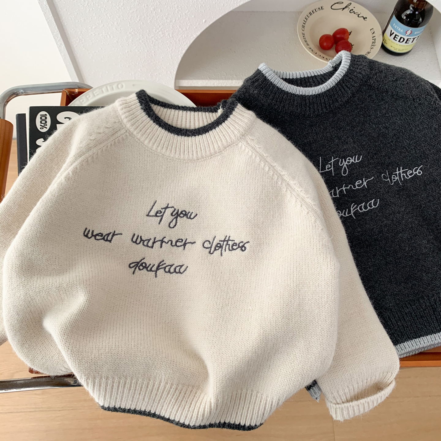 男童秋冬装保暖针织衫刺绣毛衣