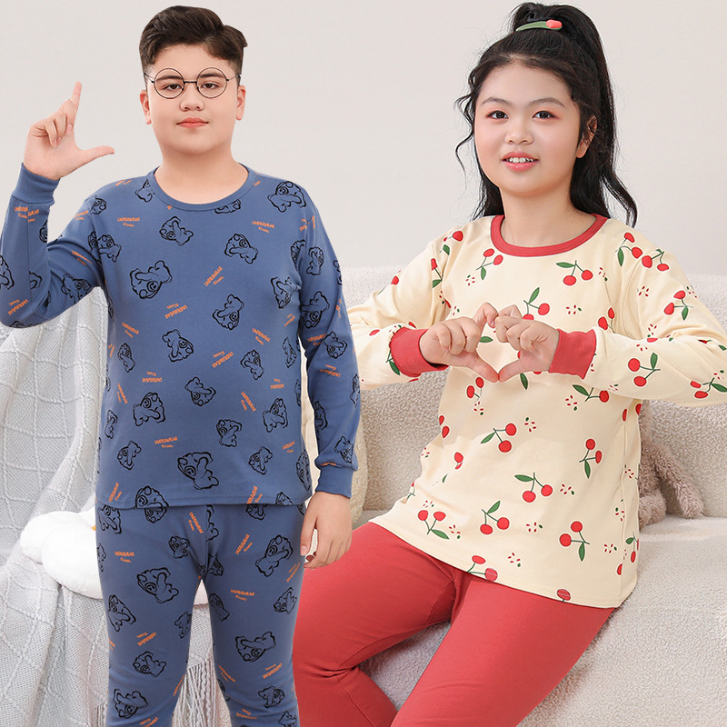 男胖童秋衣秋裤套装纯棉全棉男童加大加肥睡衣儿童中大童保暖内衣