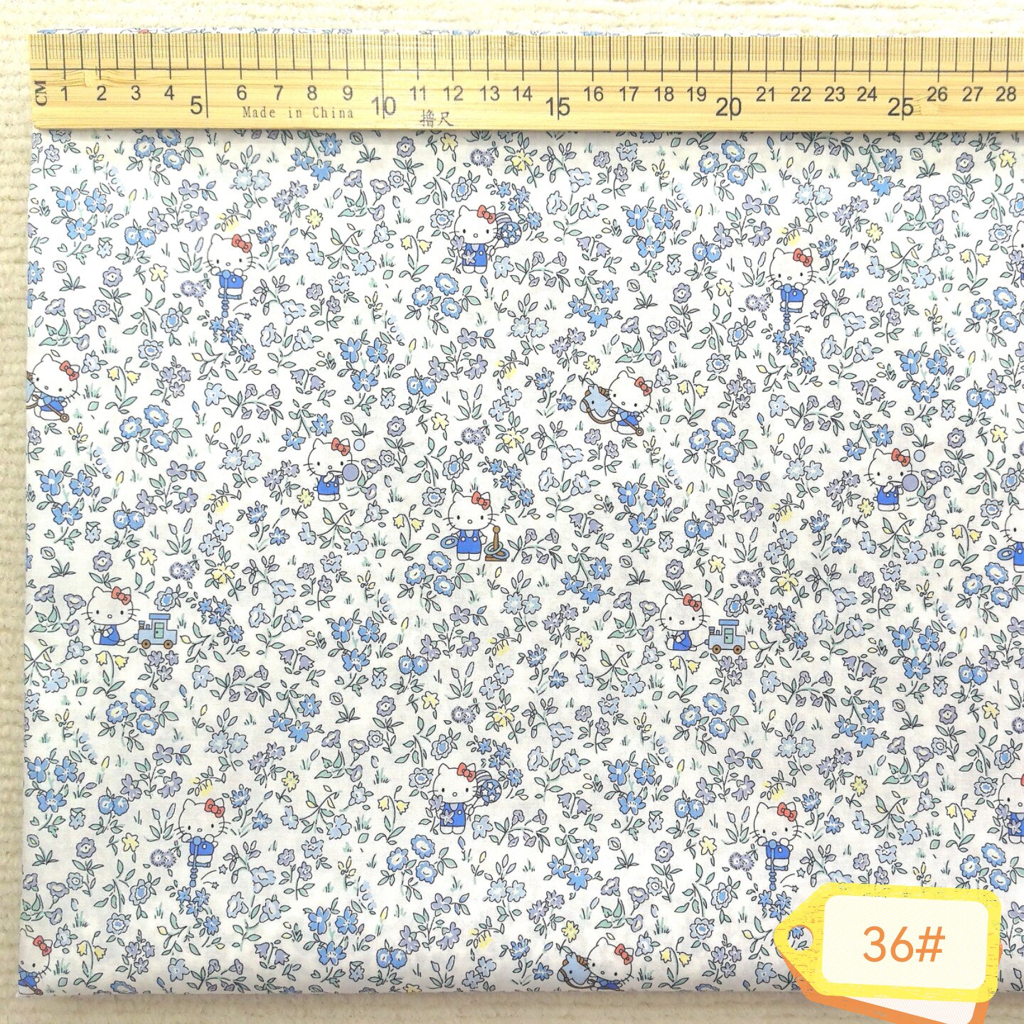 Kitty Flower sea 凯蒂猫花海蓝80支高密纯棉碎花布料手作面料36#