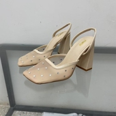 女鞋 水高跟鞋 网纱鞋 原单女鞋 41码 方头高跟鞋 水钻10厘米37 外 时尚