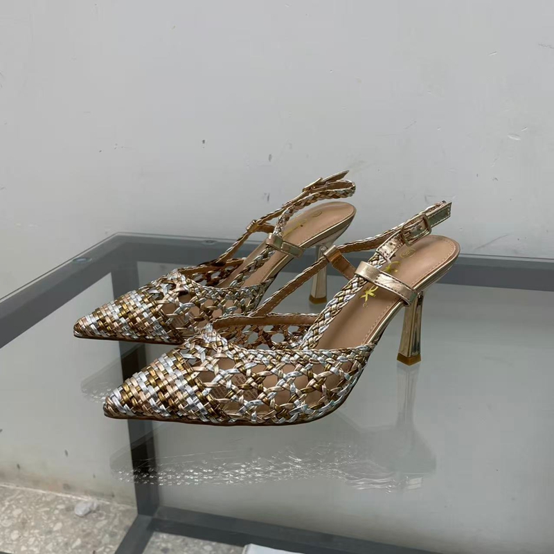 性感尖头细跟高跟鞋女镂空编织