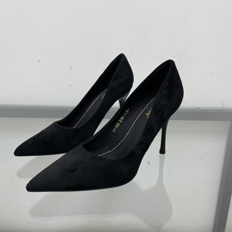 绒面尖头细跟高跟鞋女鞋