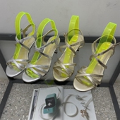 鱼嘴细跟凉鞋 2024夏季 编织细带 扣带法式 优雅金色高跟鞋 新品 一字式