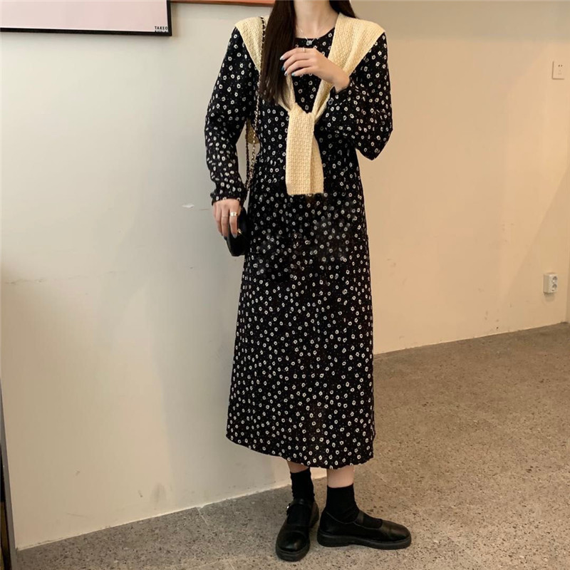 Real price Korean loose floral long dress + versatile Cape