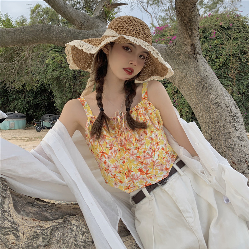 Real price design sense suspender Vest + loose and simple sunscreen shirt two-piece set