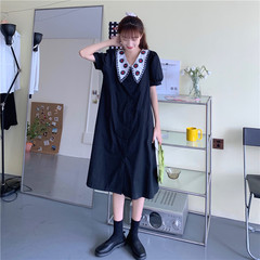 Real price embroidered chrysanthemum baby collar bubble sleeve dress with belt