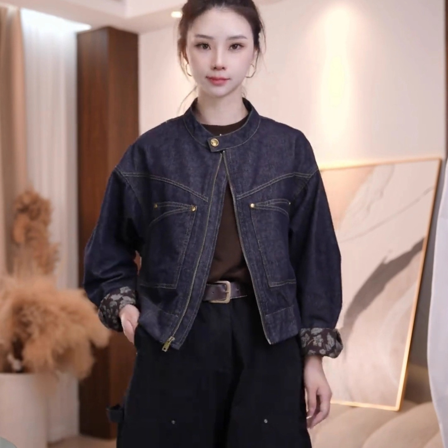 爆款感不褪色印花撞色牛仔外套女2025秋季超好看洋气夹克上衣