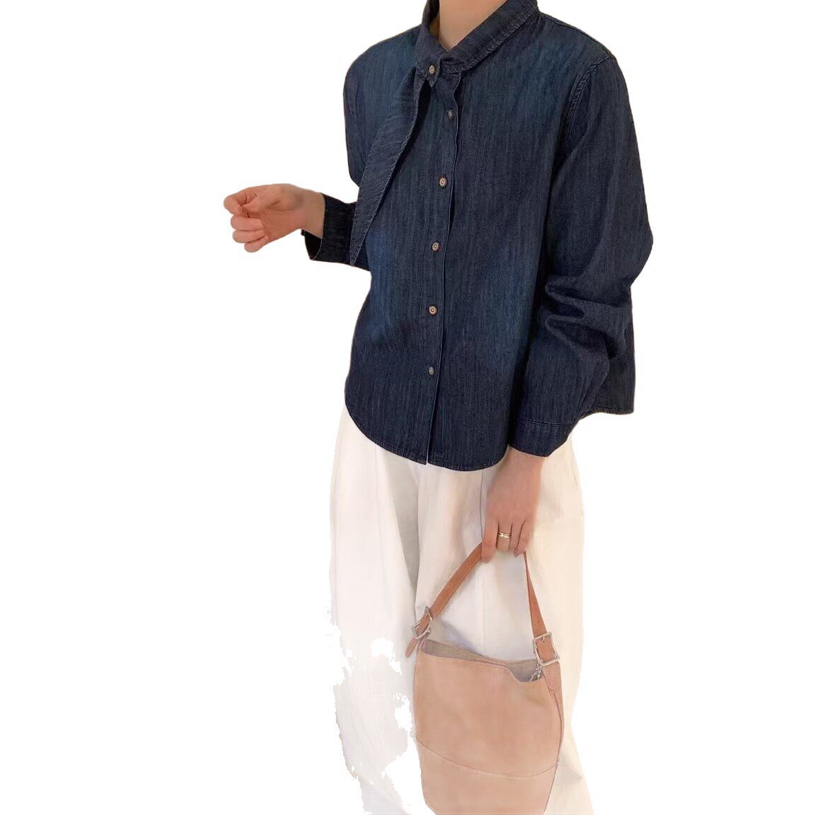 26年春款衬衫女长袖飘带牛仔衬衣宽松休闲韩版学院风新款衬衣上衣