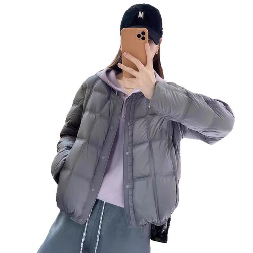 高端欧货圆领泡芙感韩版休闲宽松羽绒服女气质百搭白鸭绒保暖外套