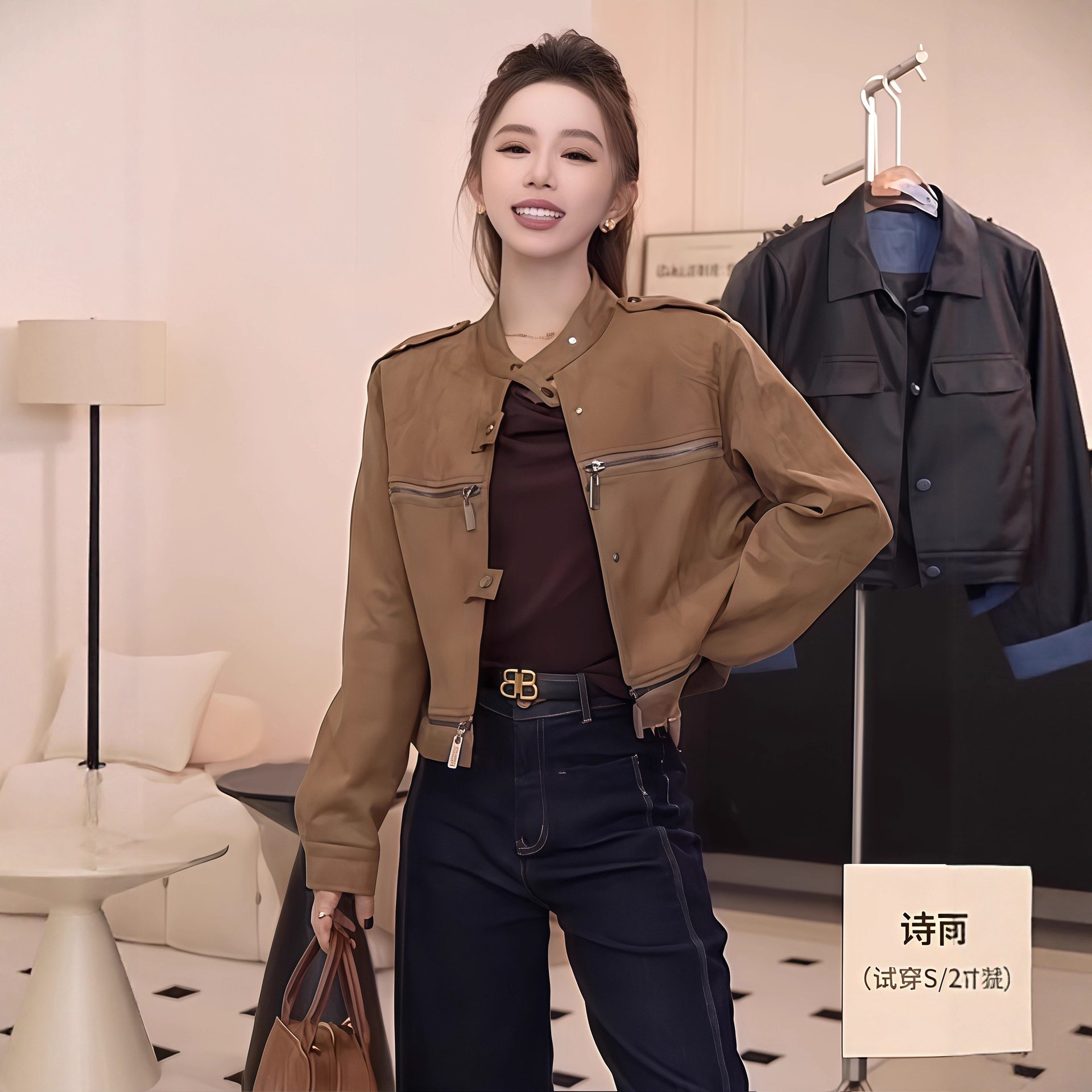 短款麂皮绒外套女2025春秋新款复古设计感拉链小个子夹克上衣