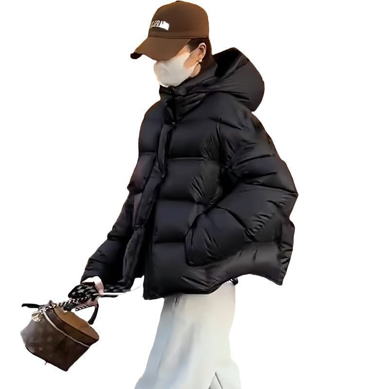 黑色短款棉服女2026春季新款韩版设计感休闲加厚连帽面包服外套潮