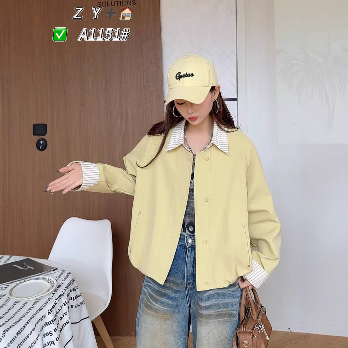 韩版假两件条纹拼接短外套女2026春季新款宽松休闲拼接夹克上衣潮