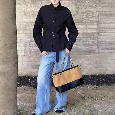 休闲立领风衣女2025秋季新款宽松系带收腰显瘦百搭单排扣短外套