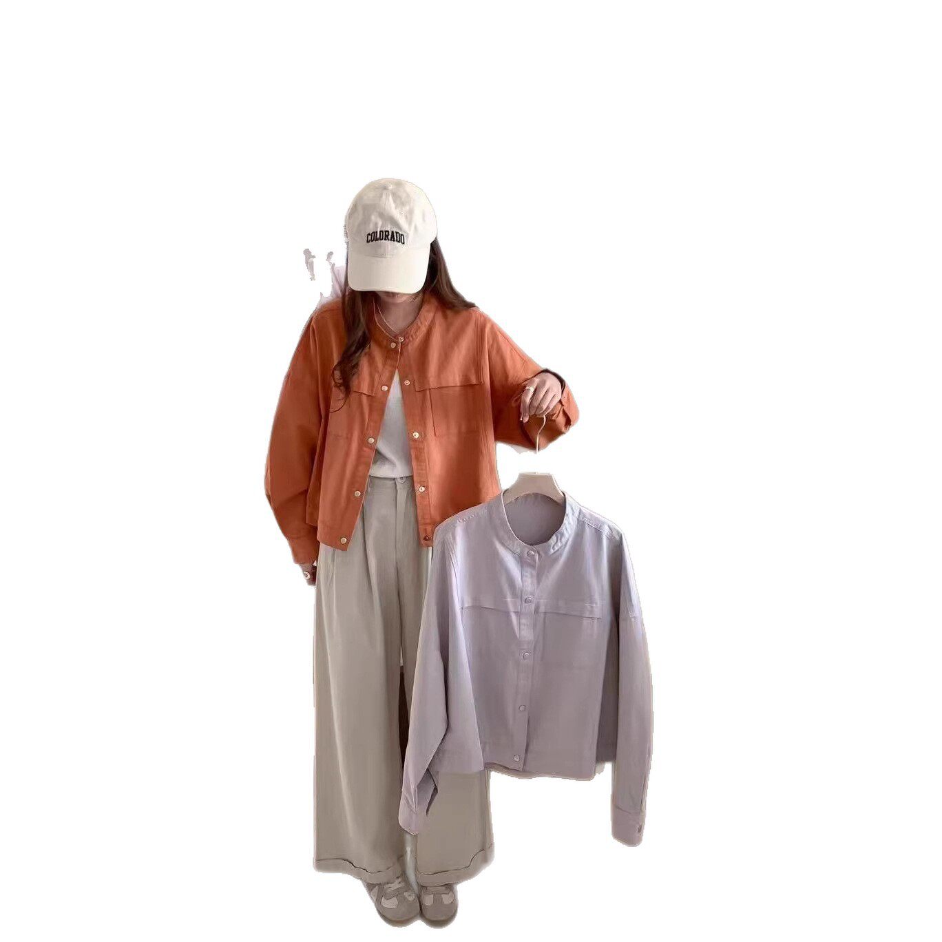 2026年春款外套女宽松休闲韩版学院风短款立领外套长袖慵懒风外套