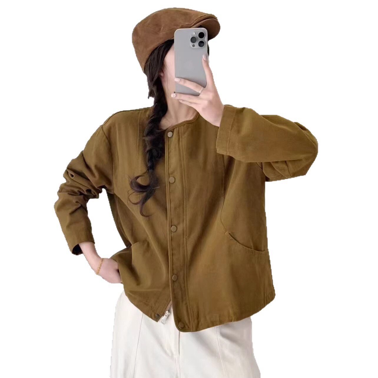 2026年春款外套女雪花绒宽松休闲韩版学院风长袖开衫外套新款夹克