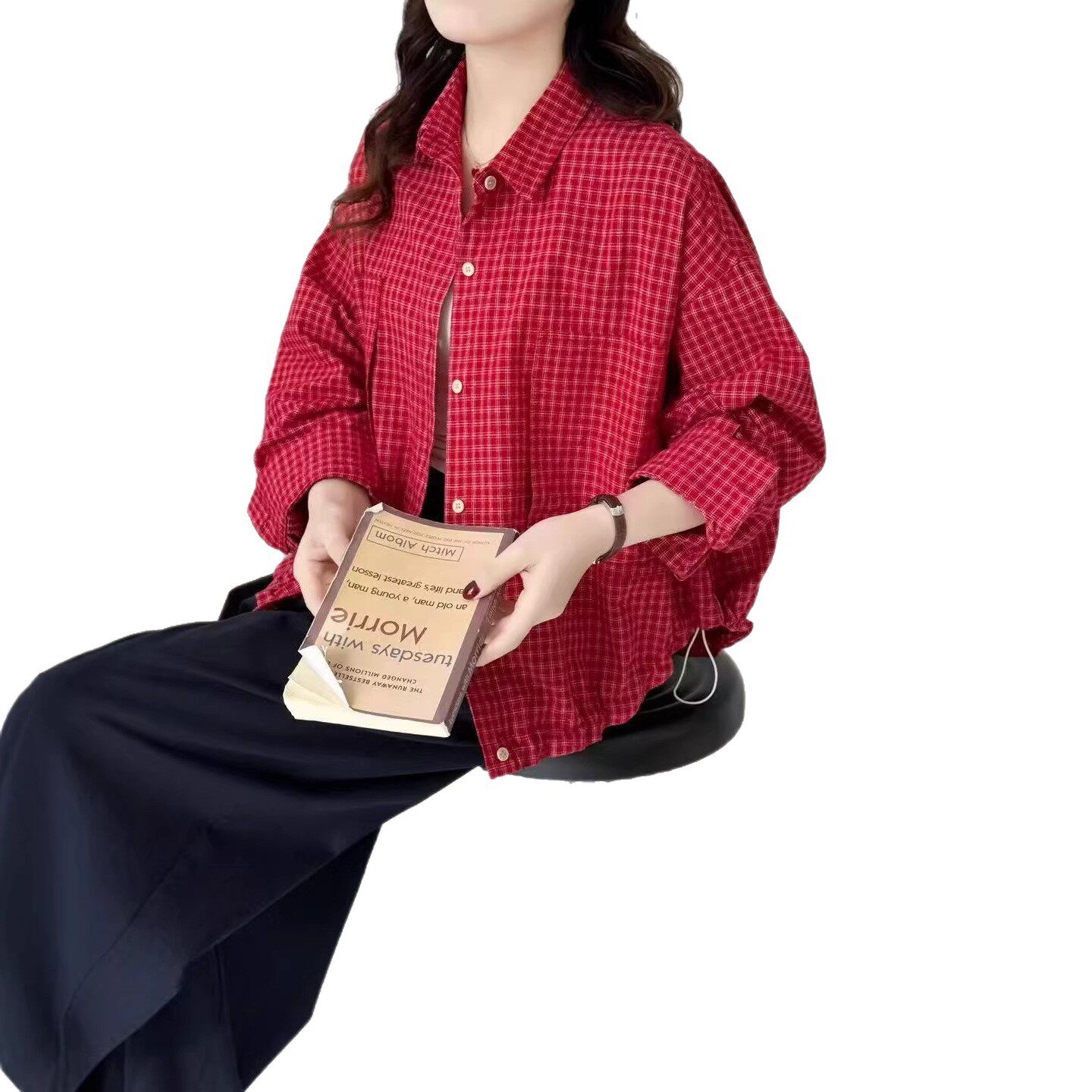 2026年春款衬衫格子长袖女宽松休闲韩版学院风上衣亲肤衬衣慵懒风