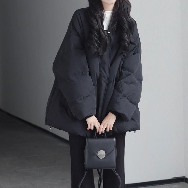 黑色棉服女2026春季新款超好看休闲加厚面包服感短款棉衣外套