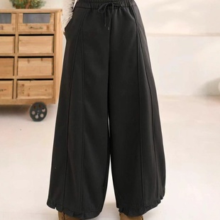 25年冬款棉裤加绒加厚保暖脚口木耳边棉裤阔腿休闲韩版学院风裤子