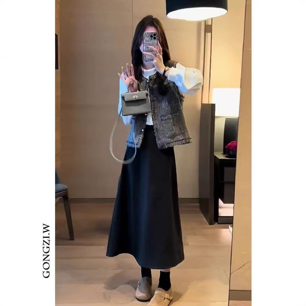 26春款马甲女宽松休闲韩版学院风马夹坎肩开衫背心圆领粗花呢马夹