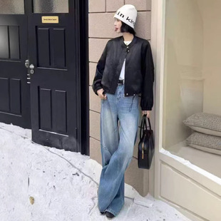 2026年春款外套女长袖皮衣蛋白皮皮衣外套新款宽松休闲外套慵懒风