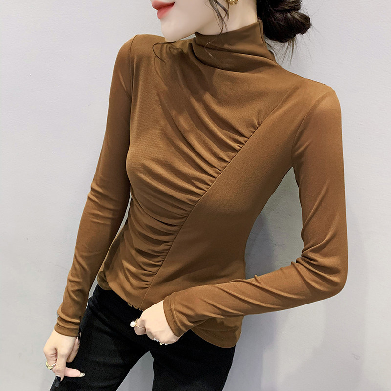 长袖T恤网纱小众设计感百搭加绒