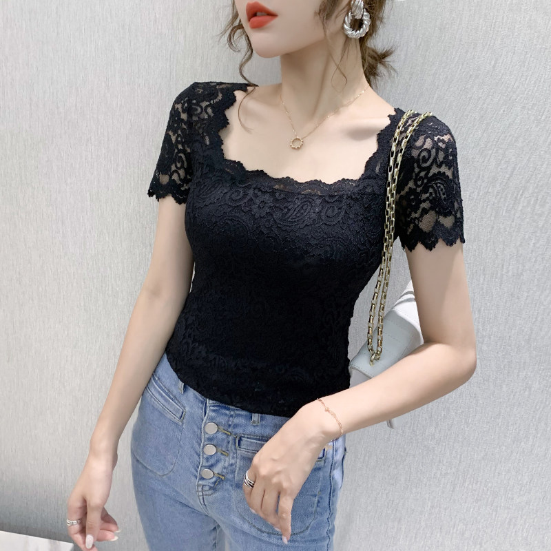 2025夏季新款性感镂空方领蕾丝衫女短袖洋气百搭显瘦上衣气质小衫,女装/女士精品,蕾丝衫/雪纺衫,淘宝优惠券,粉丝福利购,淘宝优惠卷