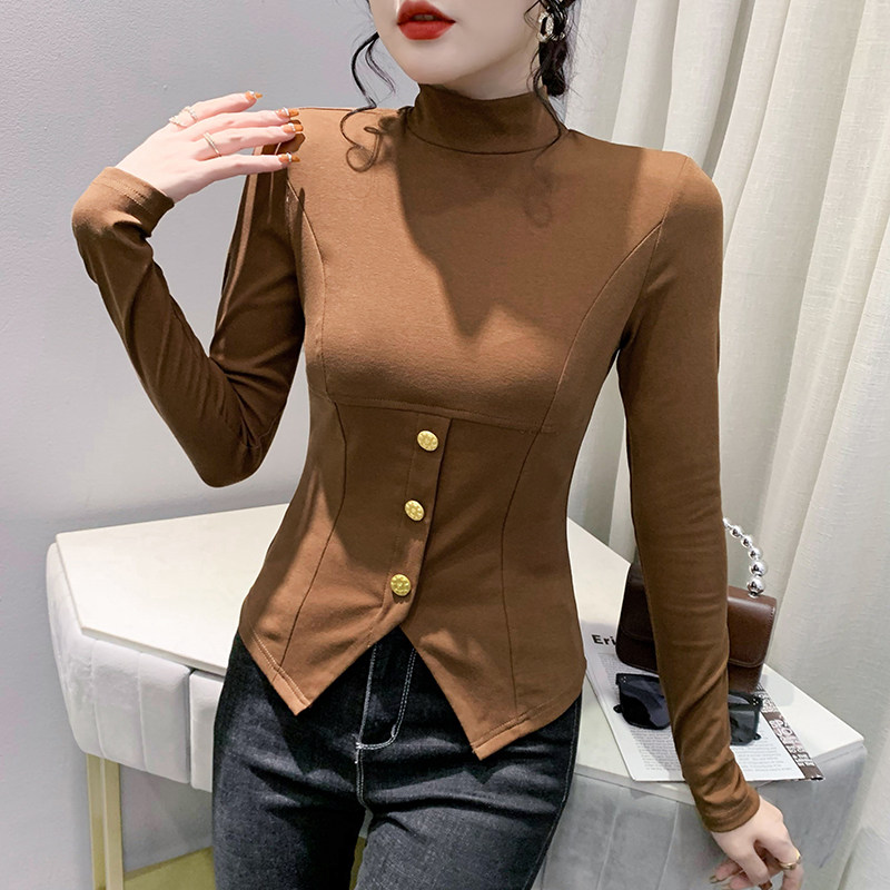 不规则开叉上衣半高领打底衫秋冬