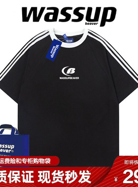 WASSUP BEAVER国潮美式复古高街短袖T恤男女夏季宽松情侣半袖上衣