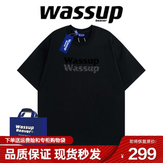 WASSUP BEAVER字母短袖T恤男女宽松潮牌夏季情侣装半袖官方旗舰店