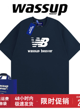WASSUP BEAVER美式夏季新款男女短袖潮牌宽松T恤纯棉上衣情侣体恤