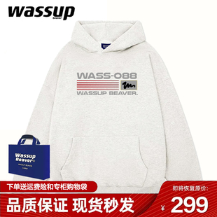 美式 重磅情侣帽衫 BEAVER国潮字母印花连帽卫衣男女秋冬季 WASSUP