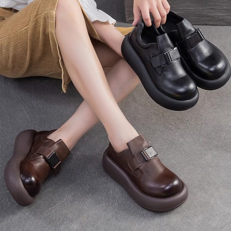 春秋新款复古厚底真皮单鞋牛皮休闲一脚蹬四季鞋舒适女鞋乐福鞋潮,女鞋,深口单鞋,淘宝优惠券,粉丝福利购,淘宝优惠卷