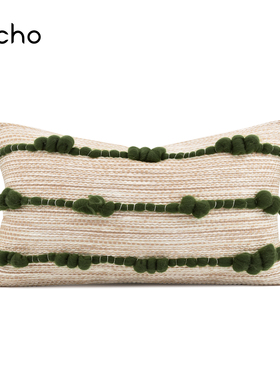 echo样板间民宿杏绿色侘寂简约手工复古抱枕沙发客厅飘窗腰枕靠垫