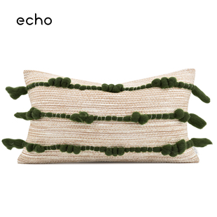 echo样板间民宿杏绿色侘寂简约手工复古抱枕沙发客厅飘窗腰枕靠垫