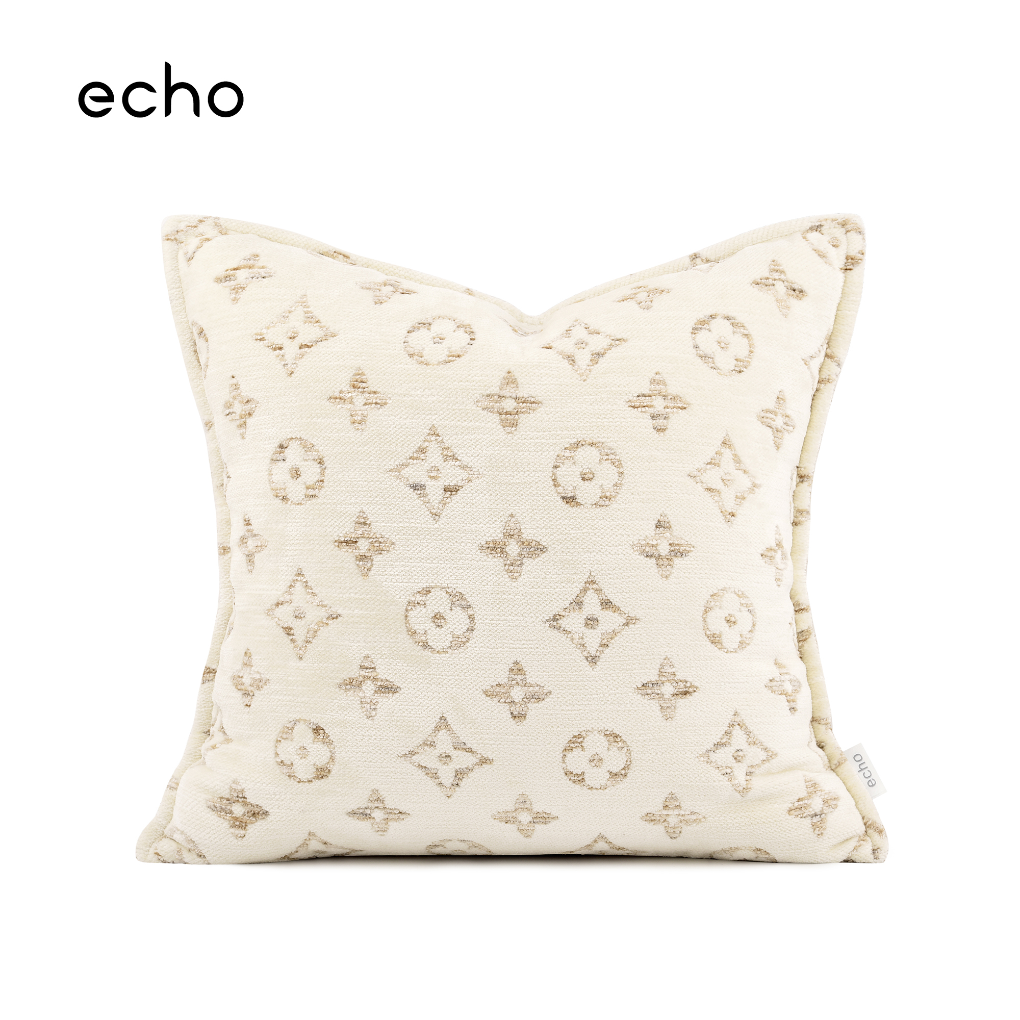 echo大牌老花小香风柔糯治愈系米白杏色高级感沙发抱枕床头靠垫套