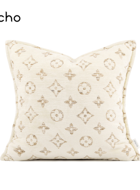 echo大牌老花小香风柔糯治愈系米白杏色高级感沙发抱枕床头靠垫套