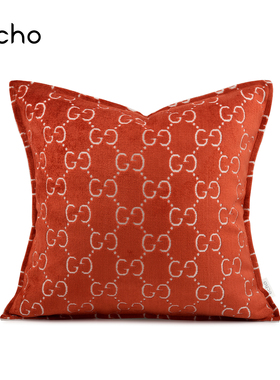 echo高级感喜庆红色浮雕进口割绒双G沙发抱枕酒店样板间靠枕靠垫