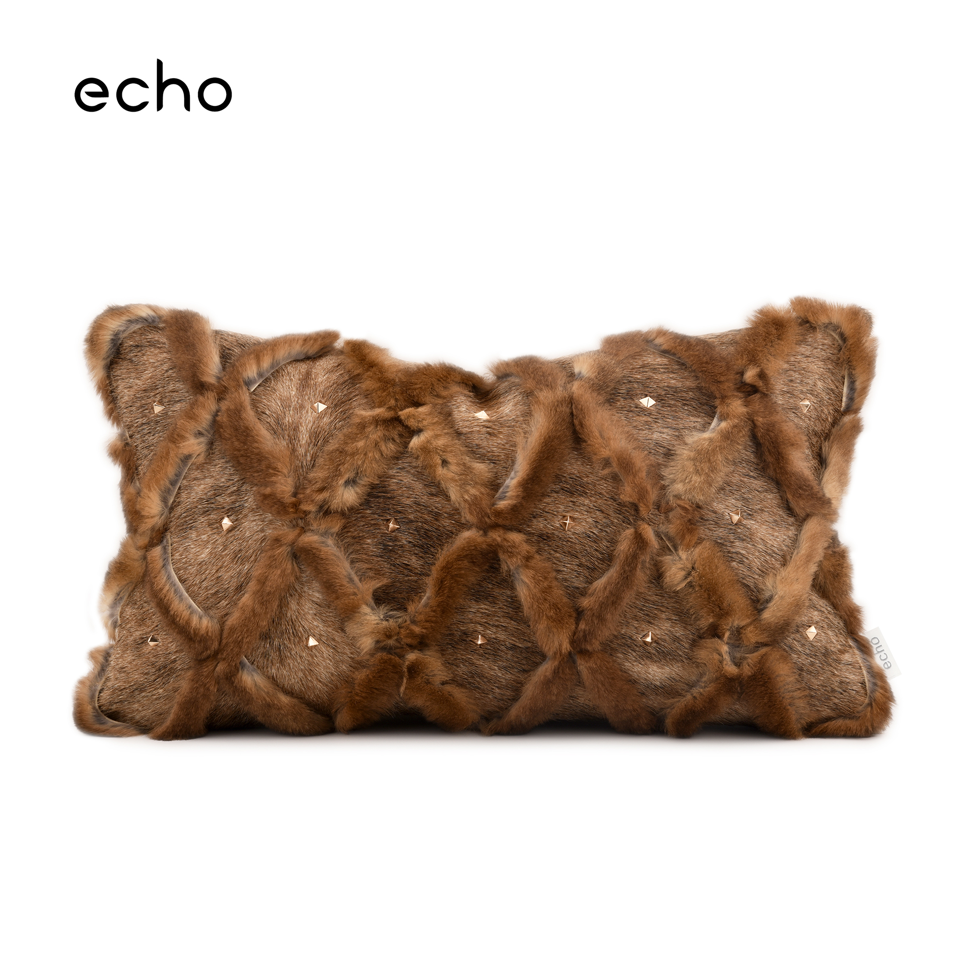 echo橘咖CoCo#绣球纹兔毛拼接高奢丝滑皮草酒店样板间沙发腰靠垫