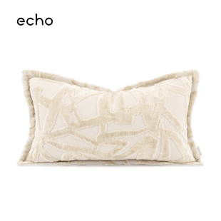 echo法式 轻奢植物交错米白雪尼尔腰枕沙发抱枕中古风样板间靠垫套