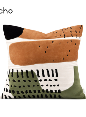 echo儿童房卡通绣花抱枕样板间黄绿橙色森林系列床品装饰靠枕靠垫