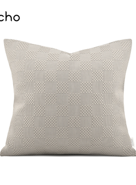 echo现代轻奢暖灰色进口编织皮革抱枕沙发客厅方枕靠垫样板间酒店