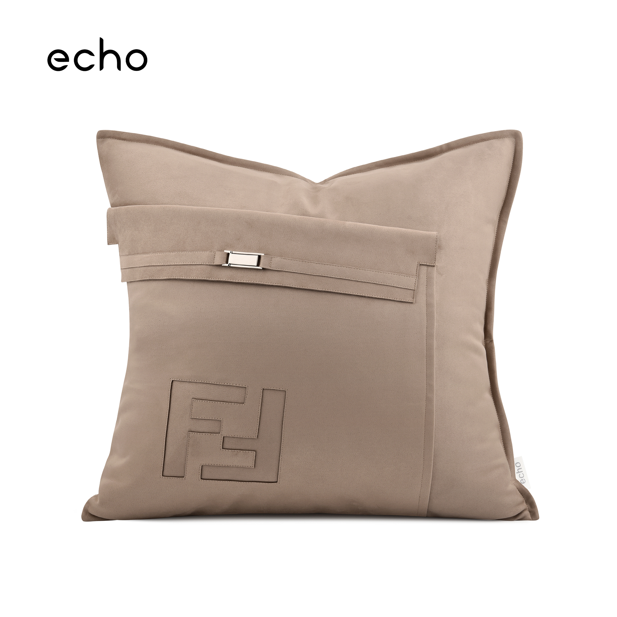 echo轻奢简约高级感浅奶咖双F麂皮绒拼接样板间沙发大牌抱枕靠垫