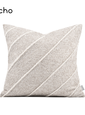 轻奢售楼处样板房新中式侘寂风沙发抱枕日式暖灰色棉麻床头靠垫套