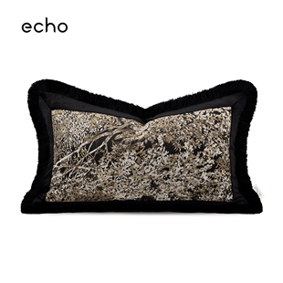 echo中古风拼接流苏静奢老钱风新中式 样板间别墅私宅腰枕床头靠垫