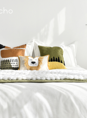 echo儿童房样板间黄绿色森系动物狮子森林主题卡通床品套件可定制